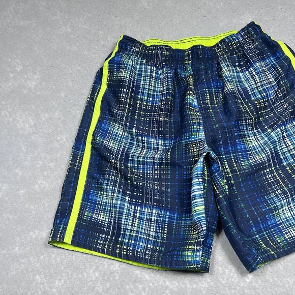 Nike Swim Trunks Mens Size Medium Blue Plaid Elastic Waist Stretch Swim Shorts - Picture 3 of 13